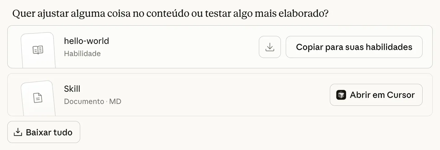 Tela do Claude perguntando se deseja fazer download ou adicionar como habilidade